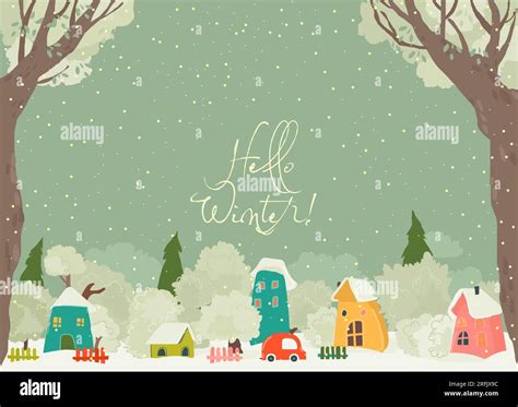 Cute Cartoon Colorful Houses With Winter Trees Stock Vector Image And Art