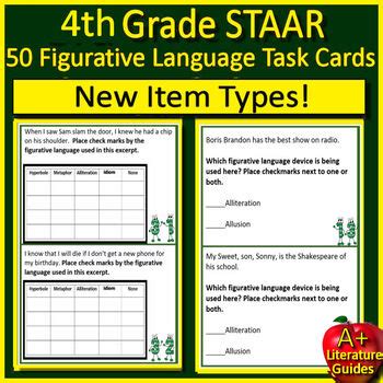 Th Grade Staar New Item Types Figurative Language Task Cards Reading Ela