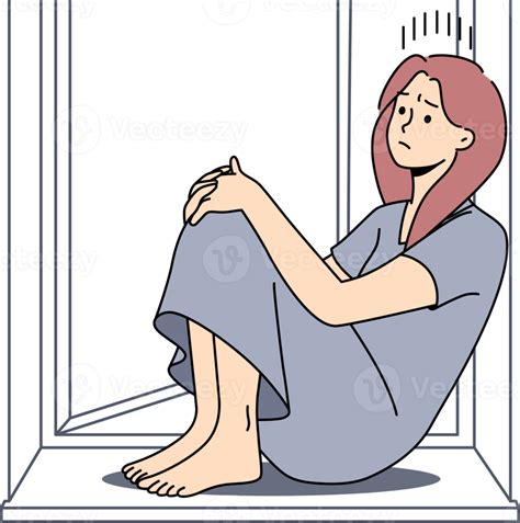 Unhappy Woman Sit On Windowsill Suffer From Solitude 21468841 Png