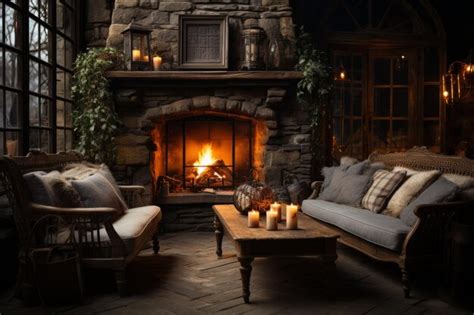 Premium Ai Image Zoom Background With A Cozy Fireplace Warm Winter