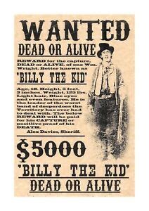 Billy The Kid Wanted Poster reproduction A4 picture poster choice of ...