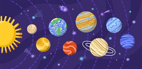 Sistema Solar De Dibujos Animados Niños Lindos Estilo Planetas En Orden Y Diagrama Solar