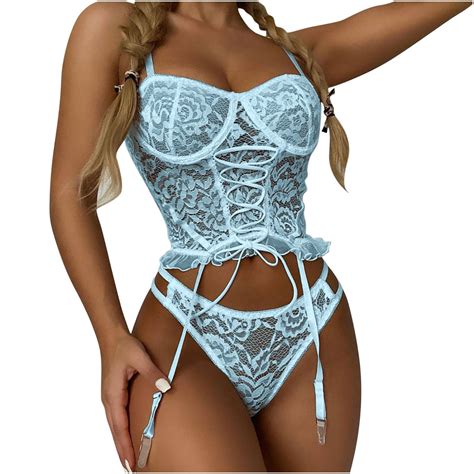 Ryrjj Sexy Lace Up Corset Garter Belt Lingerie Set For Women Piece