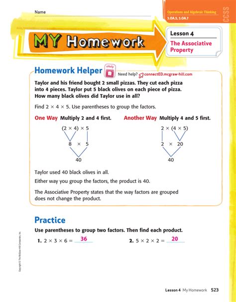 My Homework Lesson 6 The Associative Property Of Multiplication