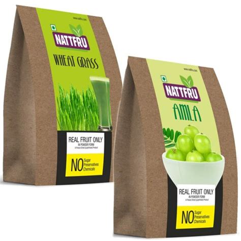 Nattfru Combo Wheat Grass And Amla Juice Powder Organic 100 Natural