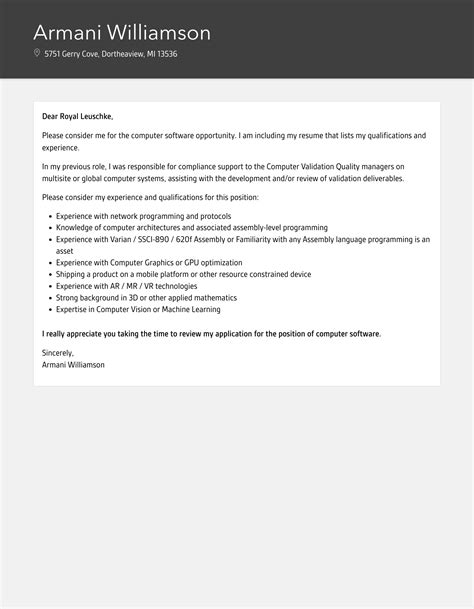 Computer Software Cover Letter Velvet Jobs