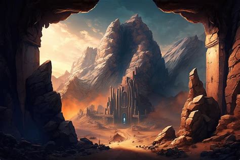 Premium AI Image | Fortress kingdom underneath rugged desert mountains