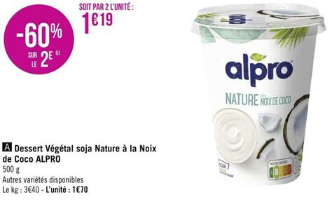 Promo Alpro dessert végétal soja nature à la noix de coco chez Géant