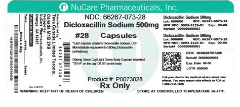 Dicloxacillin Sodium Capsules Usp 3123 3125 Rx Only