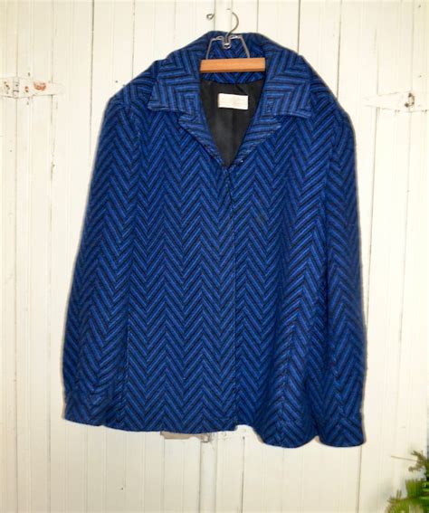 Pendleton Wool Herringbone Jacket Blue Black Vintage Gem