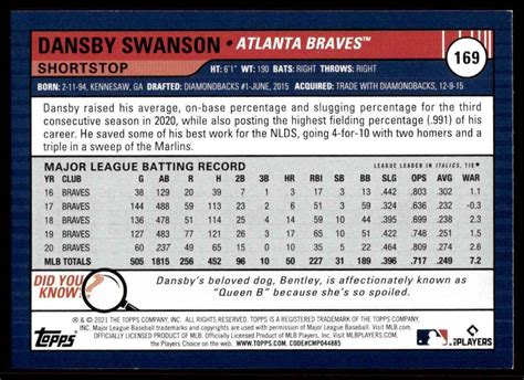 2021 Topps Big League Dansby Swanson Atlanta Braves 169 EBay