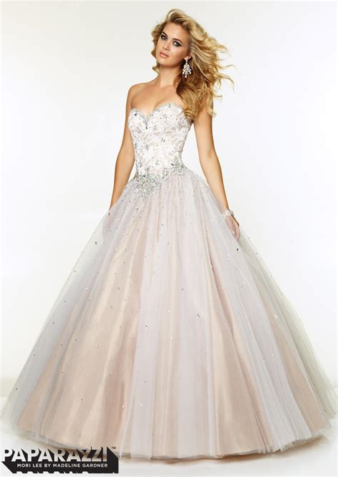 French Novelty Mori Lee Paparazzi 97076 Tulle Ball Gown With Lace