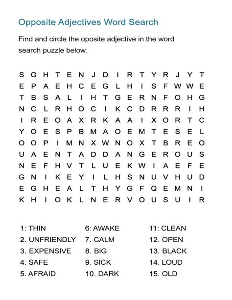 Opposite Adjectives Word Search Puzzle ALL ESL