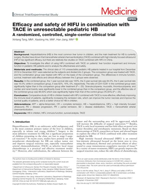 PDF Efficacy And Safety Of HIFU In Combination With TACE In