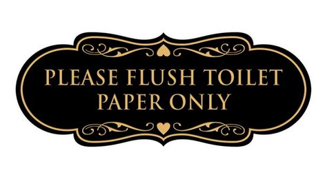 Designer Please Flush Toilet Paper Only Sign Black Gold Medium