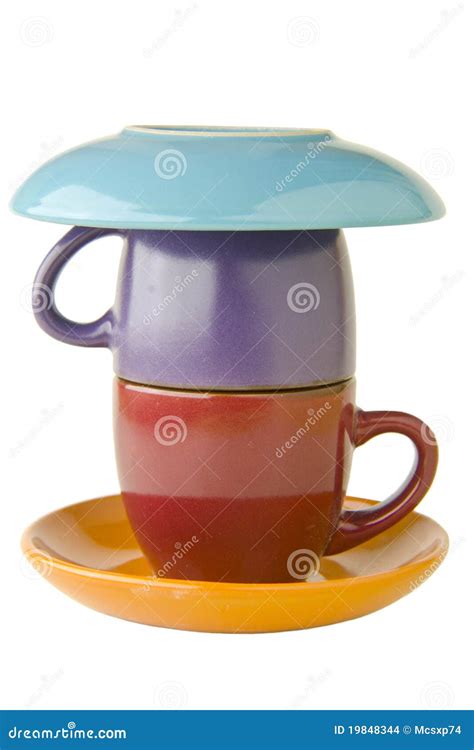 Tazas Coloreadas Foto De Archivo Imagen De Platillos