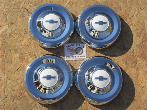 1955 1956 Chevy Truck Hub Caps Set Of 4 Chrome With Bombay Ivory