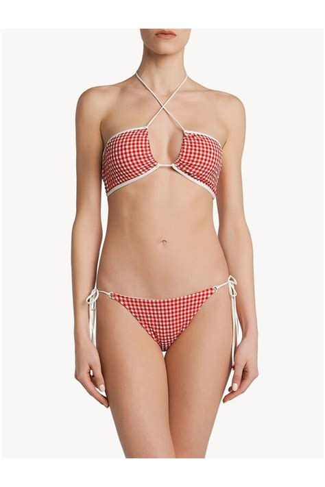 La Perla Ribbon Bikini Briefs In Gingham Seersucker Red Editorialist