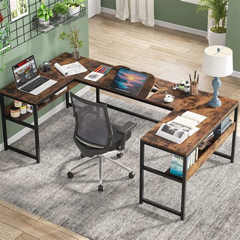 Amazon Tribesigns U Shaped Desk With Tiltable Tabletop L Shaped