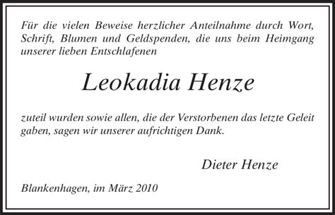 Traueranzeigen Von Leokadia Henze Trauer HNA De