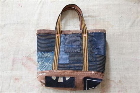 Japanese Sashiko Stitched Stripe Boro Tote Bag Sashiko Bags Handcrafted Bags