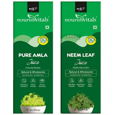 Nourishvitals Combo Pack Of Pure Amla And Neem Leaf Juice Ml Each