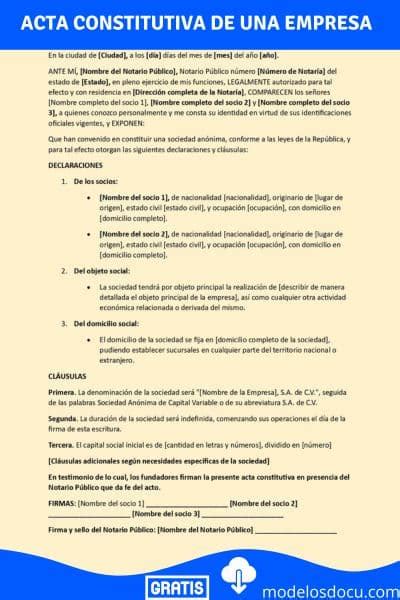 Acta constitutiva de una empresa Guía Completa y Ejemplos