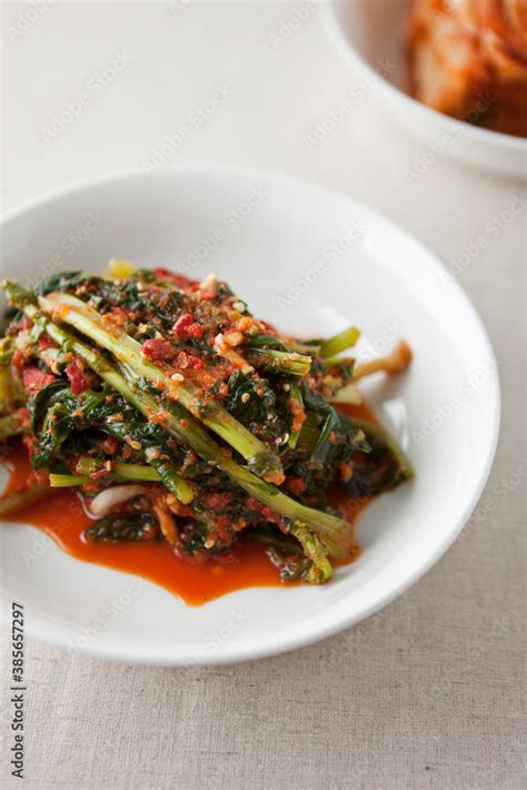 Korean Traditional Food Leaf Mustard Kimchi Gat Kimchi Stock Photo