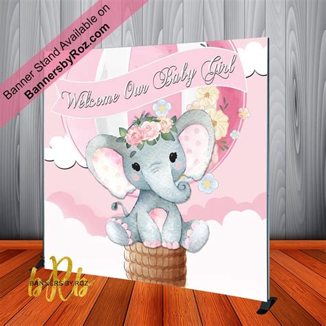Hot Air Balloon Baby Elephant Pink Backdrop For Baby Shower Or First Birthday Party Oh The