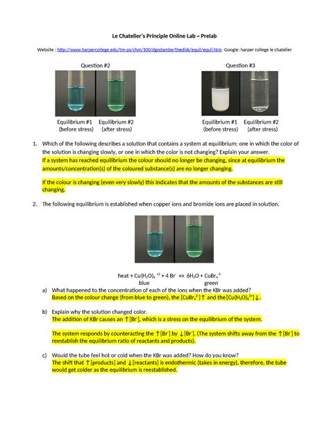 Le Chatelier Online Lab Pre Lab Answers Printable Le Chateliers