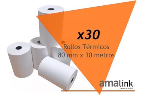 Pack 30 Rollos Papel Térmico 80x30 Ticket Fiscal Comandera