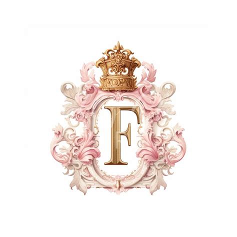 Letter F Monogram Wall Art Pink And Gold Crown Image Etsy In