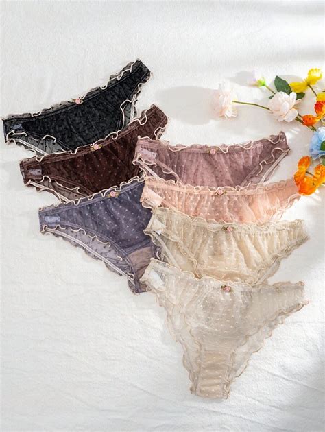 Eraneu Pcs Women S Mesh Lingerie Panties With Frilled Trim Shein Usa