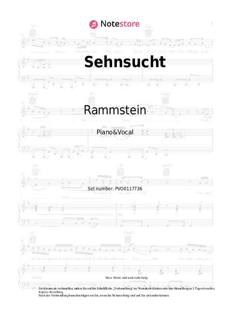 Sehnsucht Rammstein Noten Gesang Pdf Klavier Note Store De Klavier