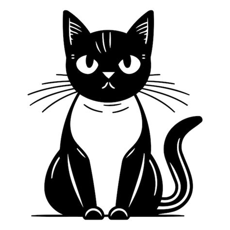 Gato preto de desenho animado bonito isolado em fundo branco Ilustração