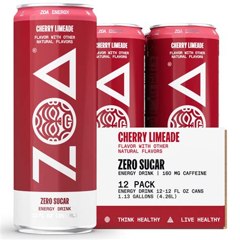 ZOA Zero Sugar Energy Drinks Cherry Limeade Clean Sugar Free Formula