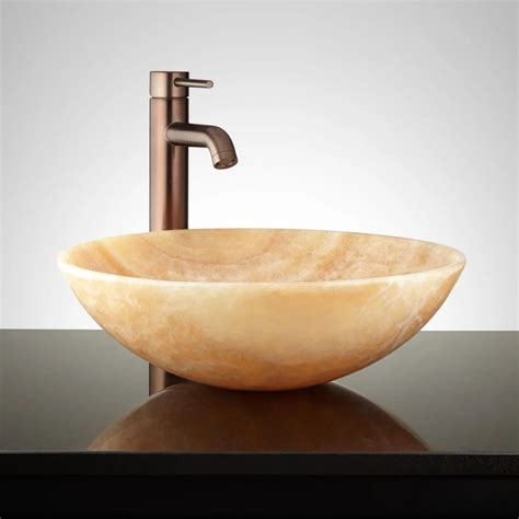 Round Polished Onyx Vessel Sink - Honey Onyx - Vessel Sinks - Bathroom Sinks - Bathroom