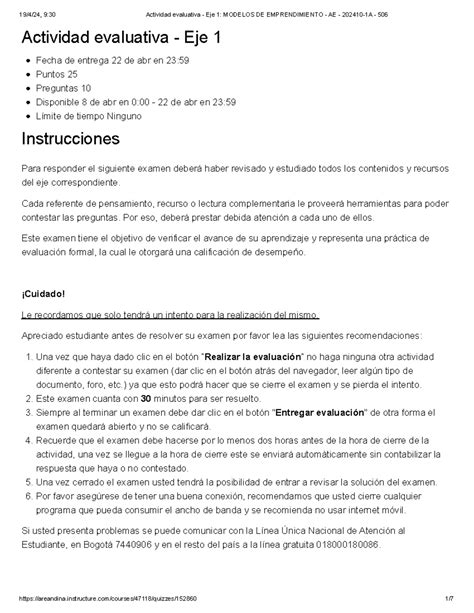 Actividad Evaluativa Eje 1 Modelos De Emprendimiento Ae 202410 1a