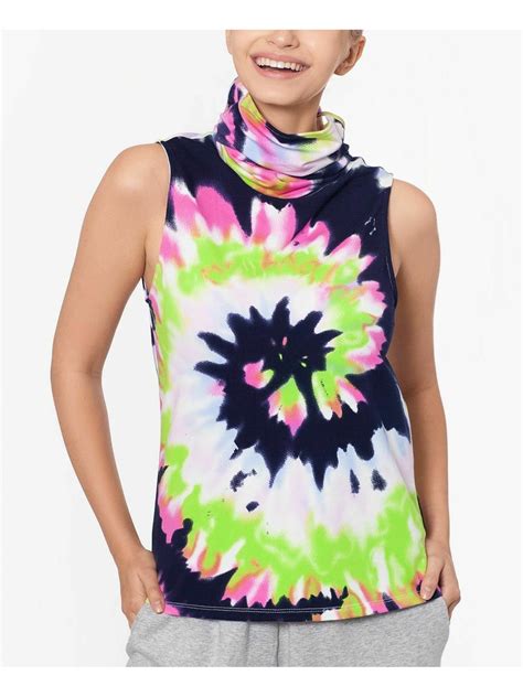 Bam By Betsy And Adam Womens White Cotton Blend Tie Dye Sleeveless Tank