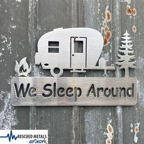 Camping We Sleep Around Funny Metal Wall Art Sign Etsy