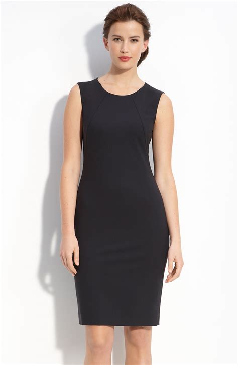 Hugo Boss Boss Black Stretch Wool Sheath Dress In Blue Navy Lyst