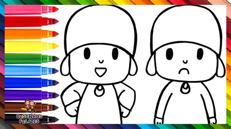 Desenhar e Colorir Pocoyó Feliz VS Pocoyó Triste Desenhos para