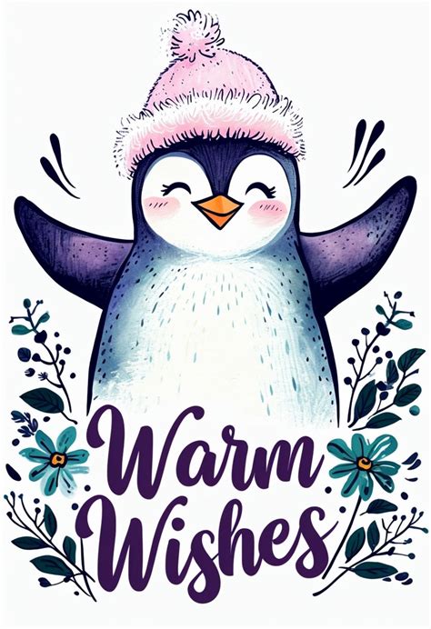 Whimsical Penguin Christmas Card With Warm Wishes Greeting Playground