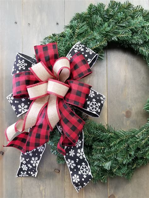 Buffalo Plaid Christmas Wreath Bow Country Christmas Lantern Etsy