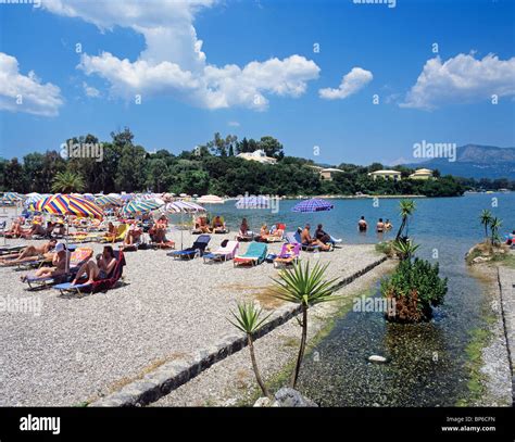 Beach Scene At The Corfu Resort Of Gouvi Stock Photo Alamy