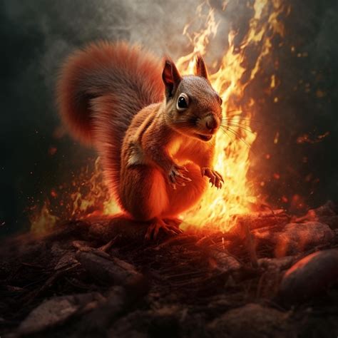 Premium Photo Squirrel With Fire Realistic Illustration