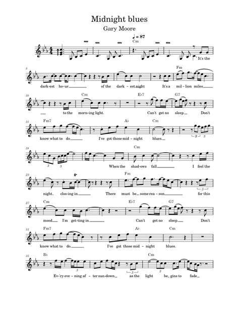 Midnight Blues Lead Sheet Sheet Music For Piano Solo