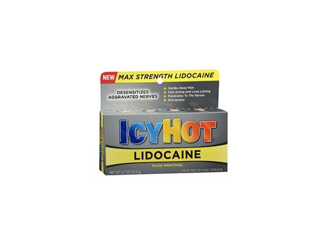 Icy Hot Lidocaine Pain Relieving Cream Max Strength Plus Menthol 27