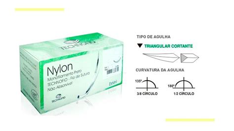 Fio De Sutura Nylon 6 0 45 Agulha 3 8 20mm 24 Und Tech TECHNOFIO