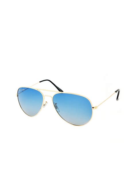 Buy Micelo Martin Unisex Blue Lens And Gold Toned Aviator Sunglasses With Uv Protected Lens